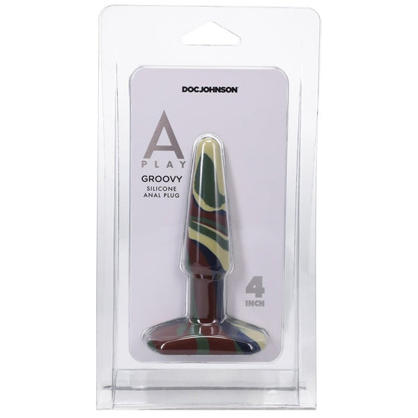 A - Play Groovy 4 in. Silicone Anal Plug Camouflage - Royal Sins
