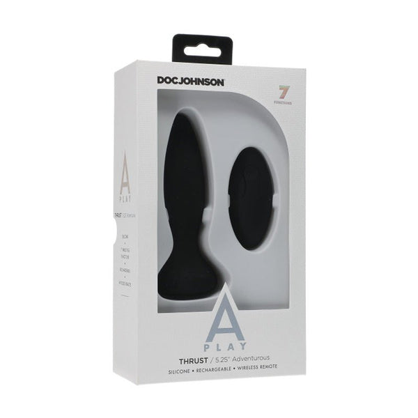 A - Play Thrust Adventurous Rechargeable Silicone Anal Plug with Remote Black - Royal Sins