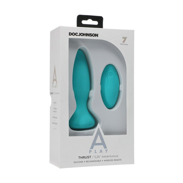 A - Play Thrust Adventurous Rechargeable Silicone Anal Plug with Remote Teal - Royal Sins