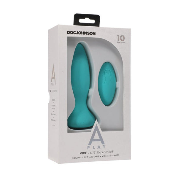 A - Play Vibe Experienced Rechargeable Silicone Anal Plug with Remote Teal - Royal Sins