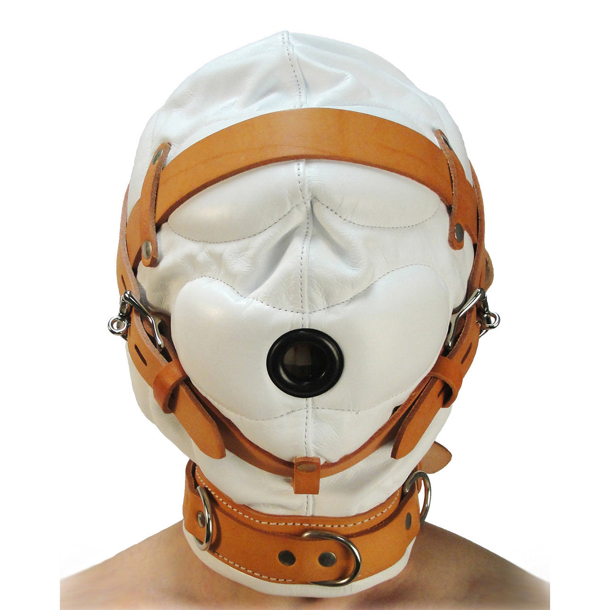 Total Sensory Deprivation White Leather Hood - MediumLarge