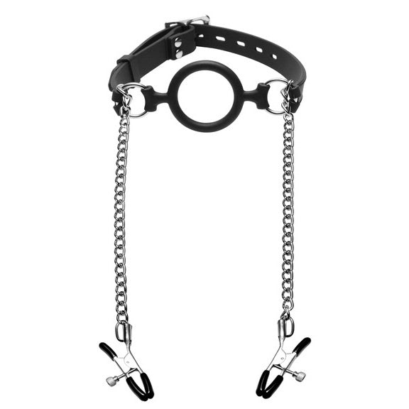 Mutiny Silicone O-Ring Gag with Nipple Clamps