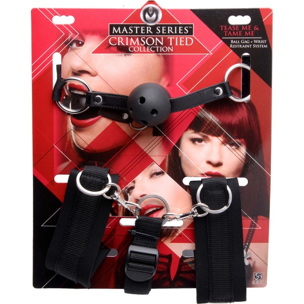 Tease Me and Tame Me Ball Gag and Wrist Restraint System