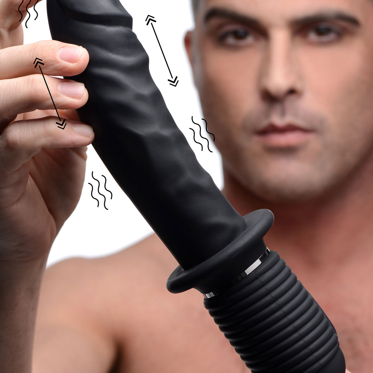 Power Pounder Vibrating and Thrusting Silicone Dildo - Black