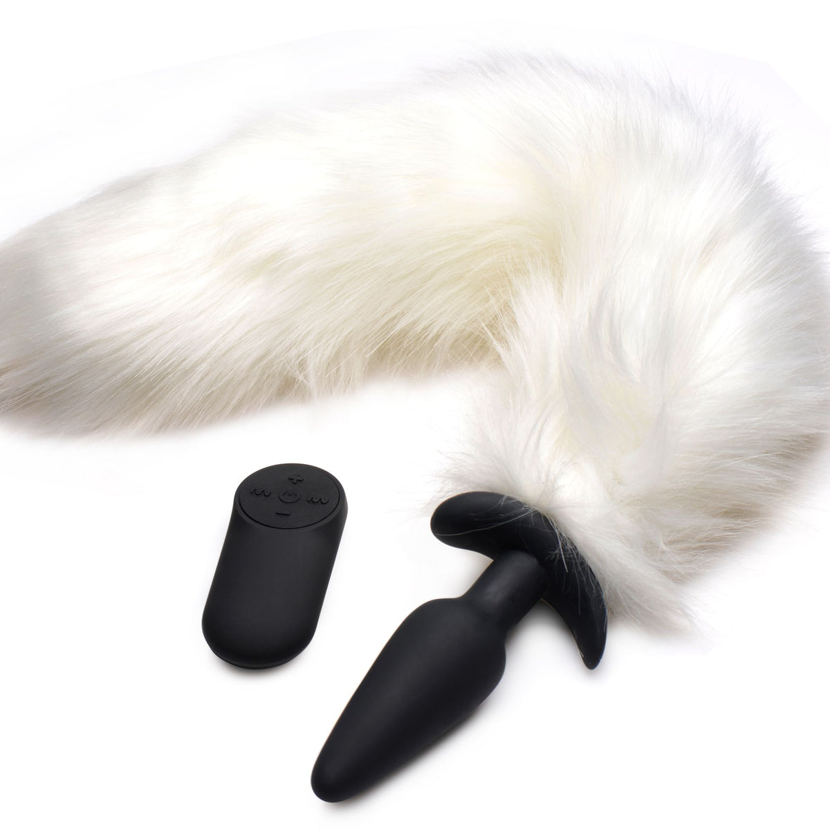 Vibrating White Fox Tail Slender Anal Plug