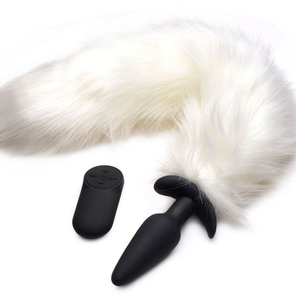 Vibrating White Fox Tail Slender Anal Plug