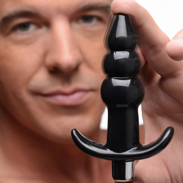 Ribbed Vibrating Butt Plug - Black