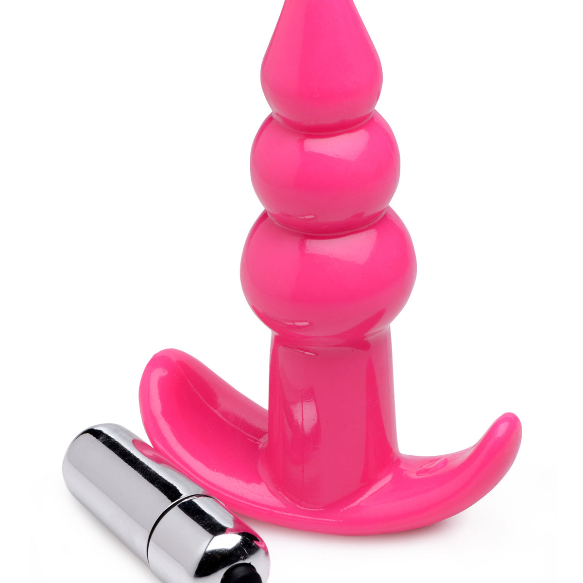 Ribbed Vibrating Butt Plug - Pink