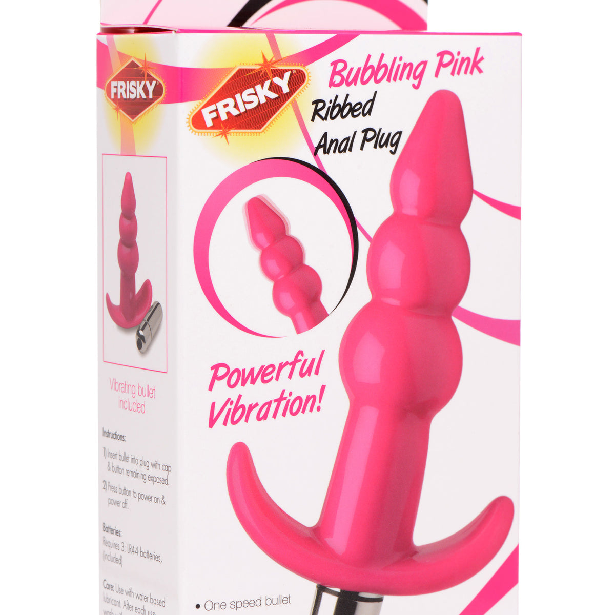 Ribbed Vibrating Butt Plug - Pink