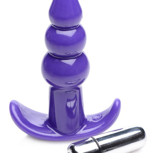 Ribbed Vibrating Butt Plug - Purple