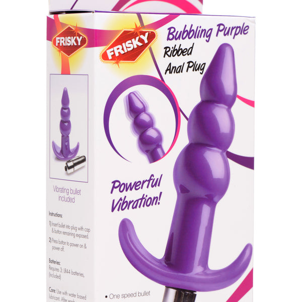 Ribbed Vibrating Butt Plug - Purple