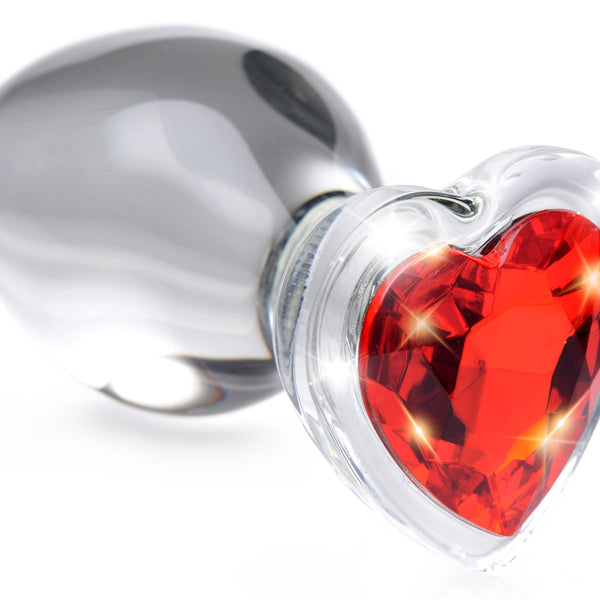 Red Heart Gem Glass Anal Plug - Large