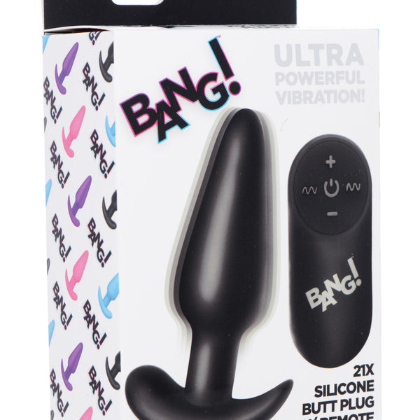 Remote Control 21X Vibrating Silicone Butt Plug - Black