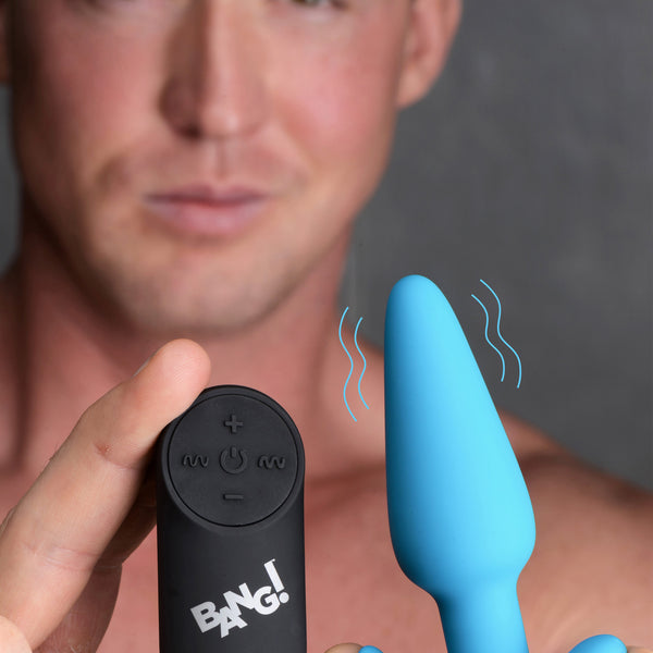 Remote Control 21X Vibrating Silicone Butt Plug - Blue