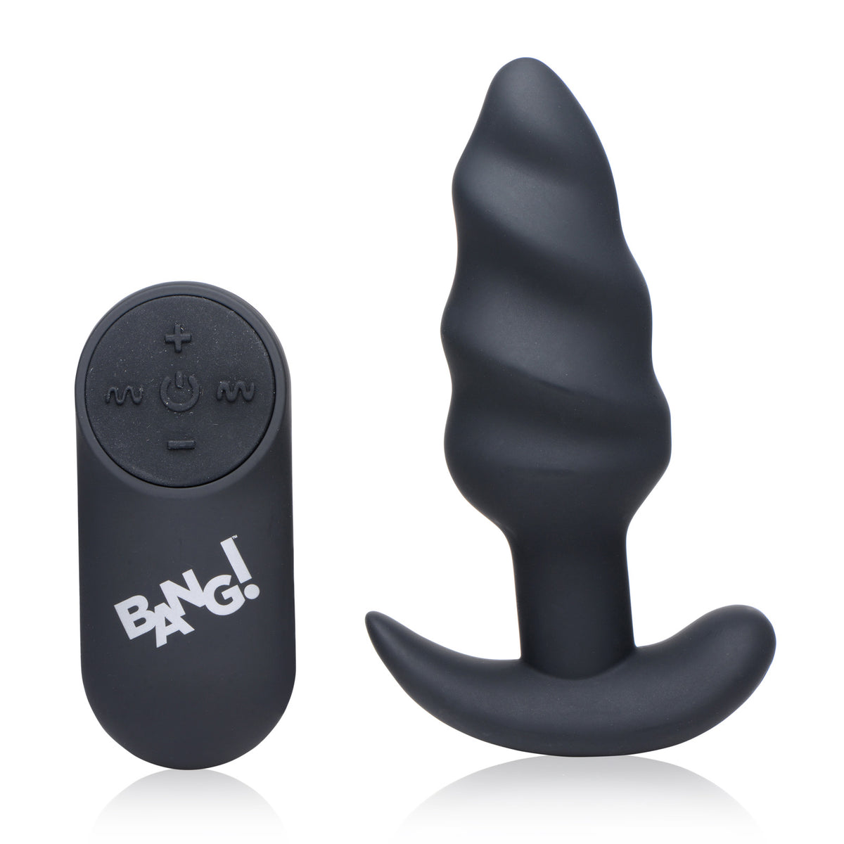 Remote Control 21X Vibrating Silicone Swirl Butt Plug - Black