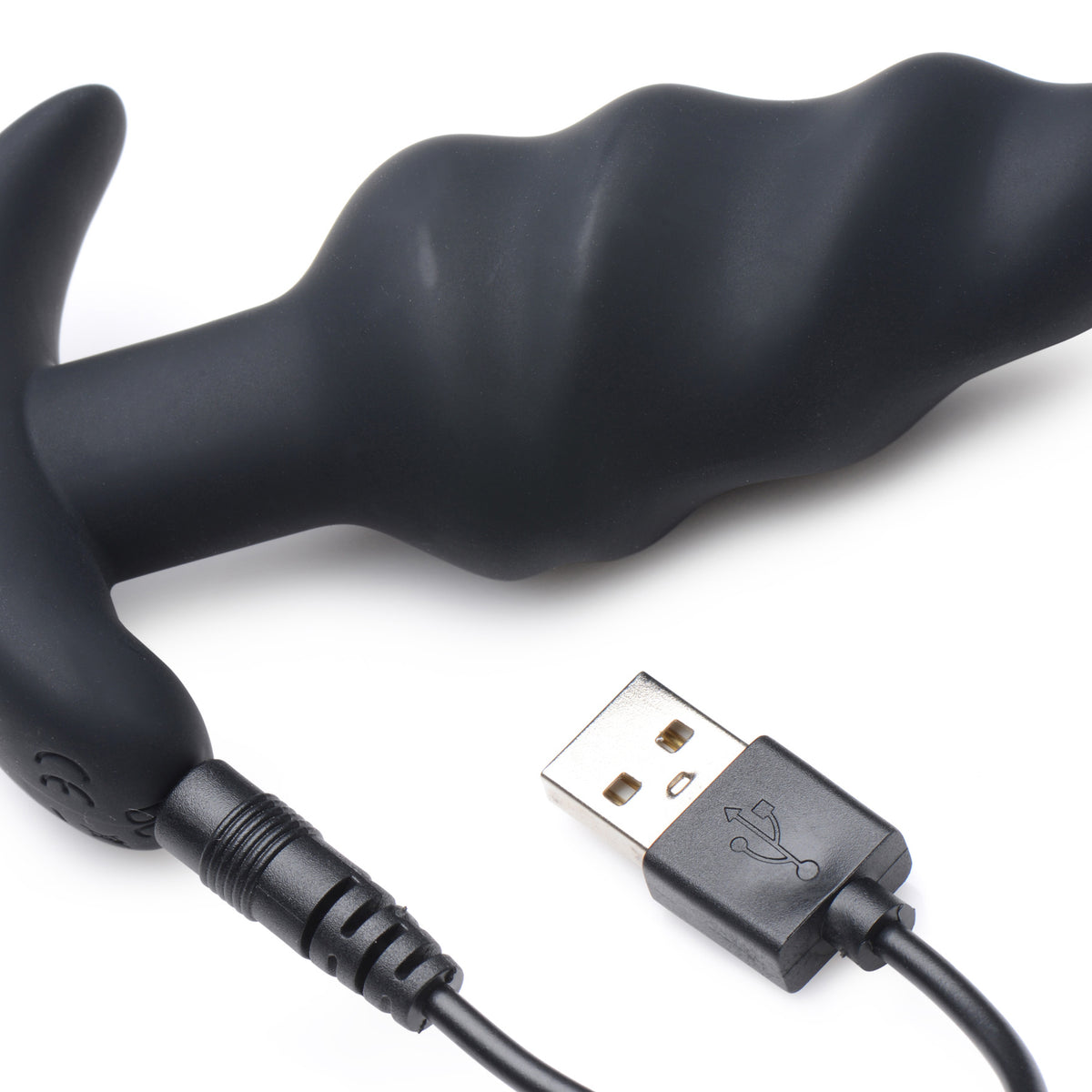 Remote Control 21X Vibrating Silicone Swirl Butt Plug - Black