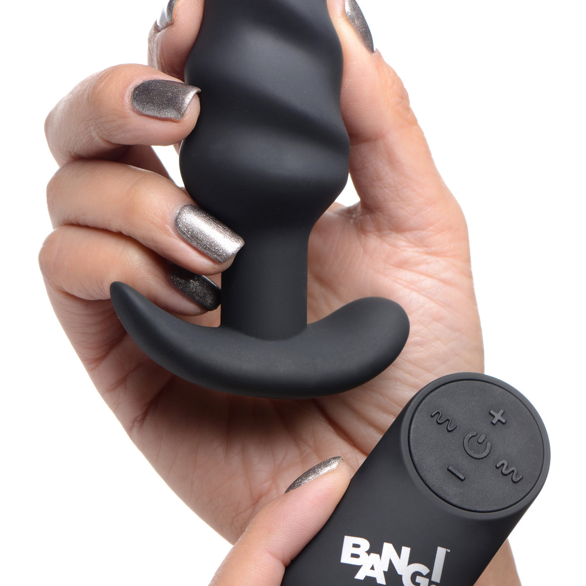 Remote Control 21X Vibrating Silicone Swirl Butt Plug - Black