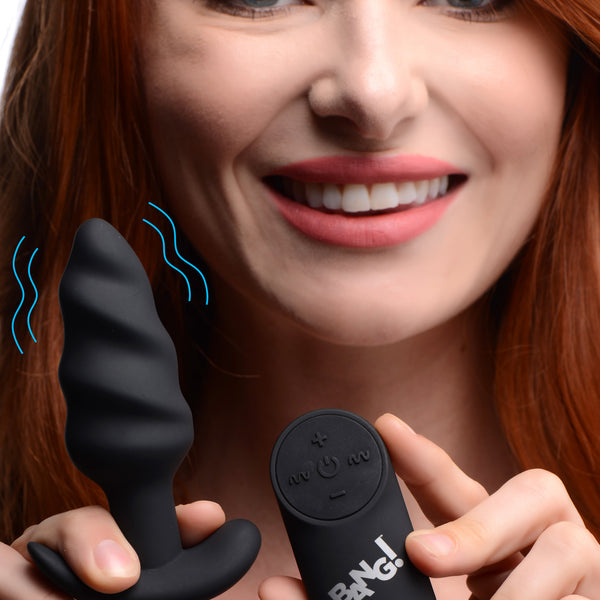 Remote Control 21X Vibrating Silicone Swirl Butt Plug - Black