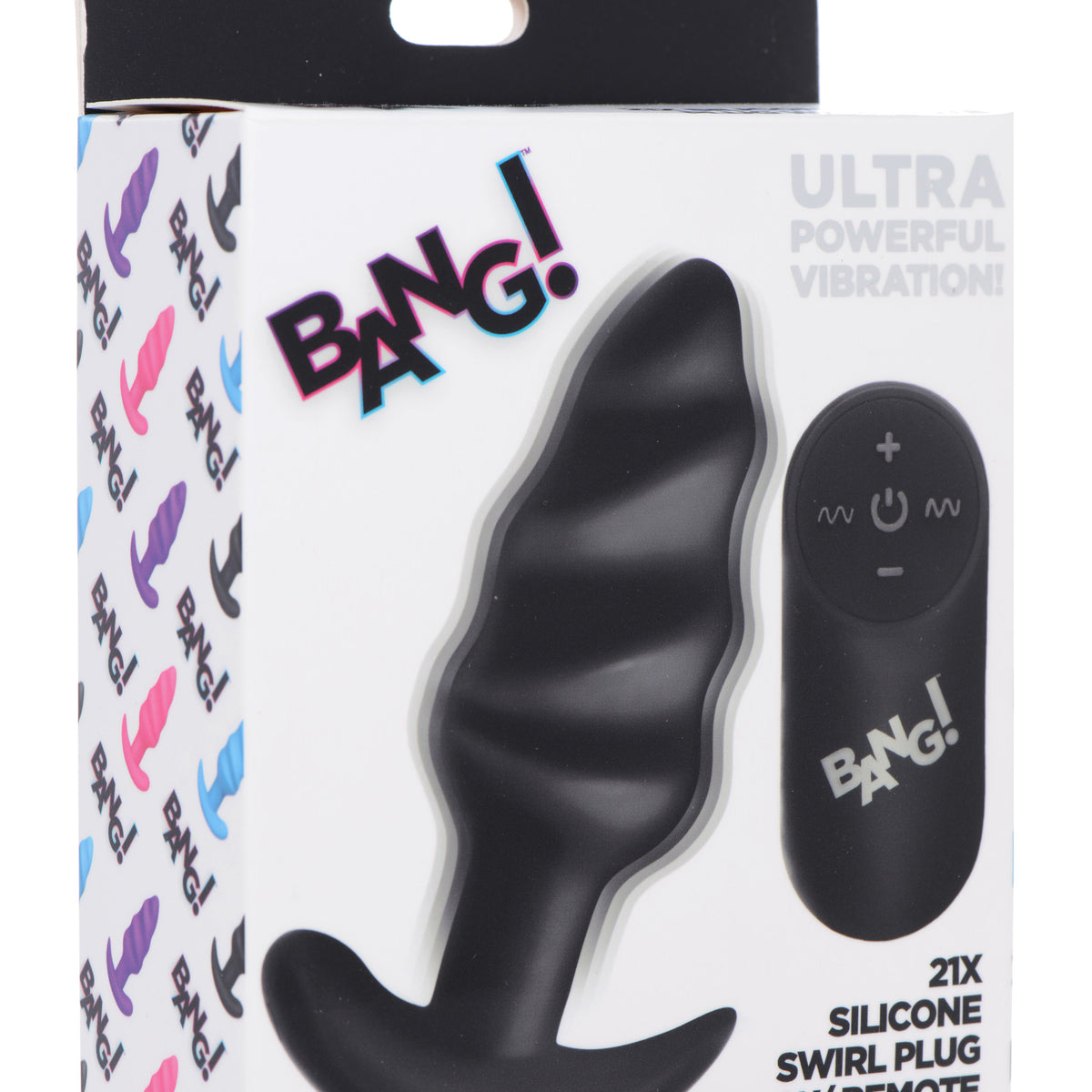 Remote Control 21X Vibrating Silicone Swirl Butt Plug - Black