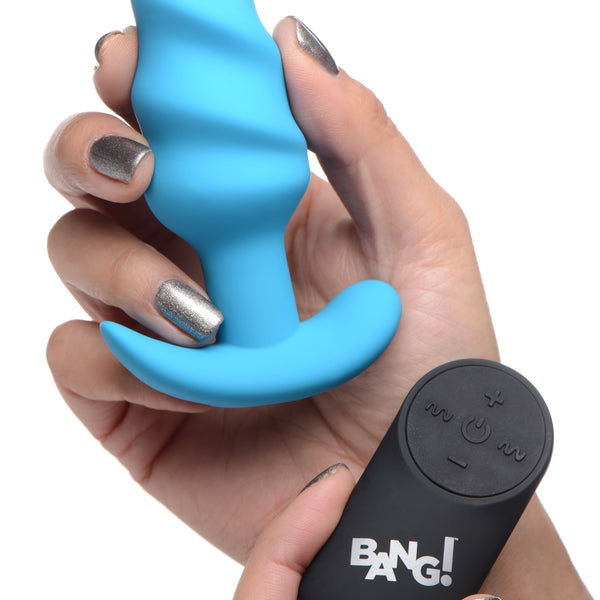 Remote Control 21X Vibrating Silicone Swirl Butt Plug - Blue