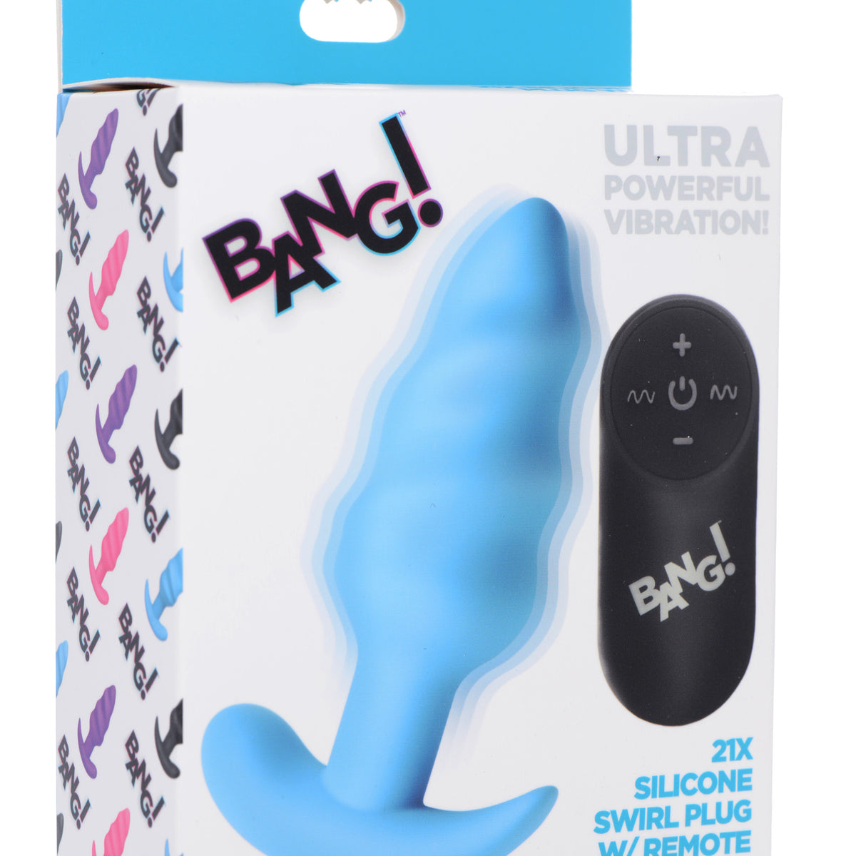 Remote Control 21X Vibrating Silicone Swirl Butt Plug - Blue