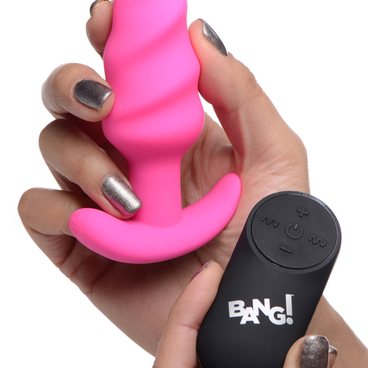 Remote Control 21X Vibrating Silicone Swirl Butt Plug - Pink