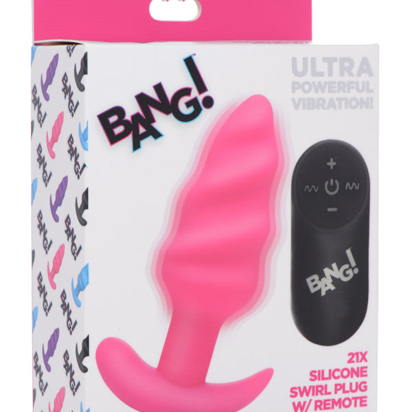 Remote Control 21X Vibrating Silicone Swirl Butt Plug - Pink