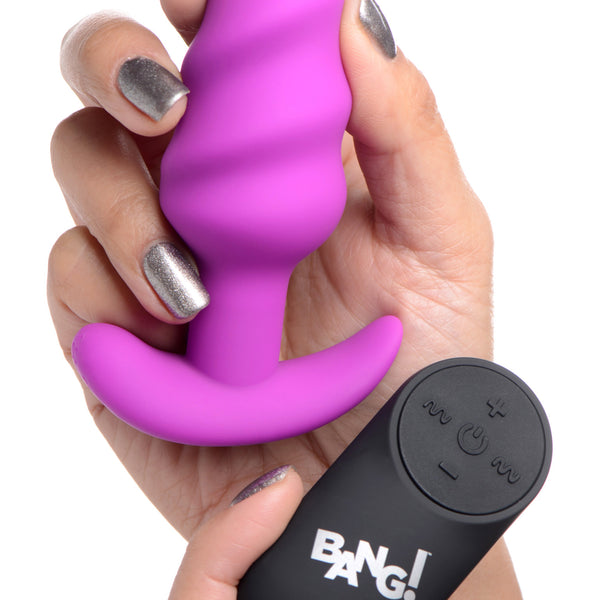 Remote Control 21X Vibrating Silicone Swirl Butt Plug - Purple