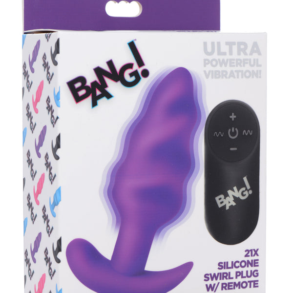 Remote Control 21X Vibrating Silicone Swirl Butt Plug - Purple