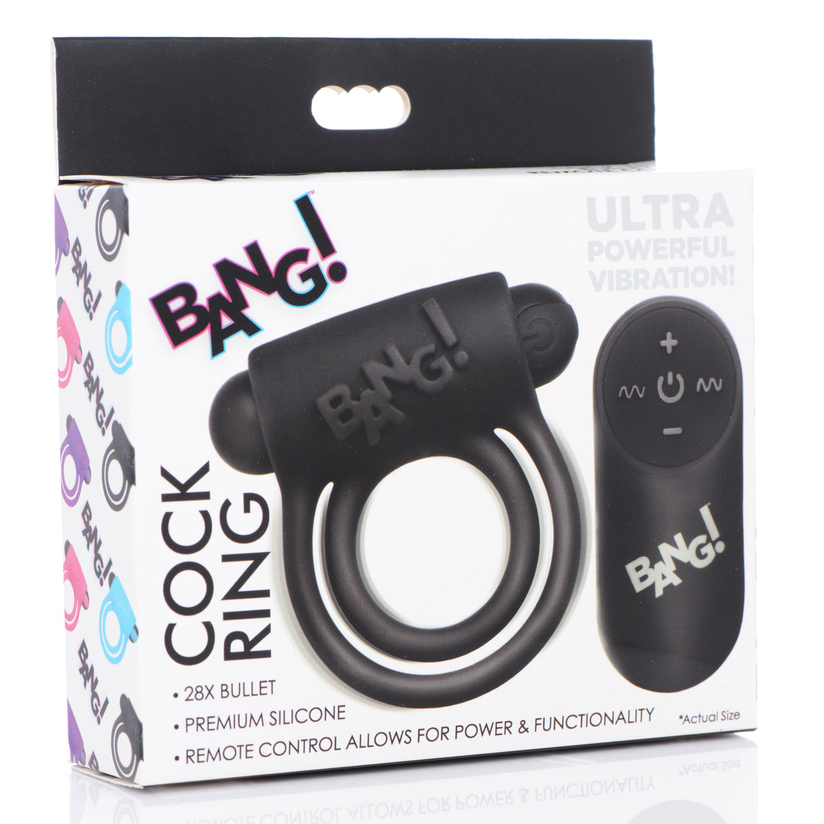 Remote Control 28X Vibrating Cock Ring and Bullet - Black