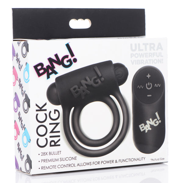 Remote Control 28X Vibrating Cock Ring and Bullet - Black