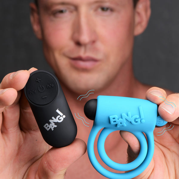 Remote Control 28X Vibrating Cock Ring and Bullet - Blue