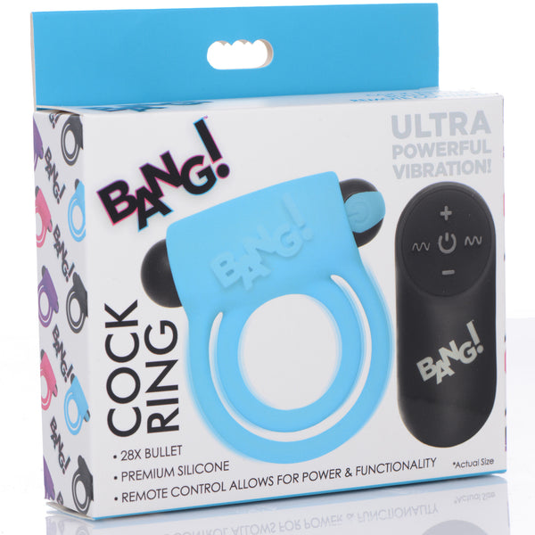 Remote Control 28X Vibrating Cock Ring and Bullet - Blue