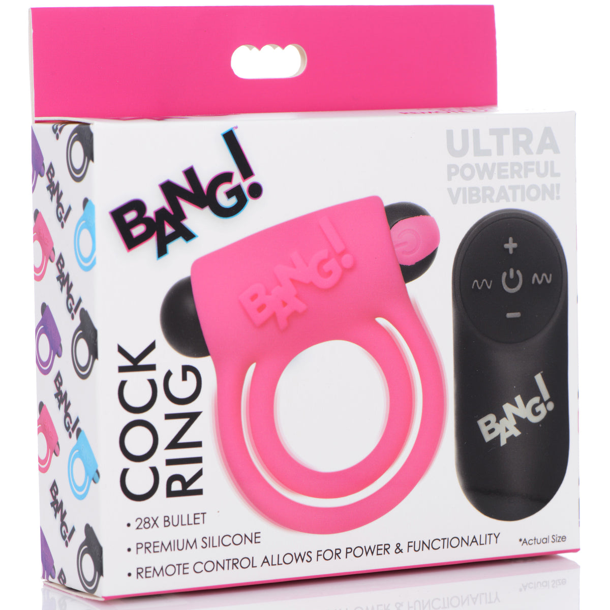 Remote Control 28X Vibrating Cock Ring and Bullet - Pink