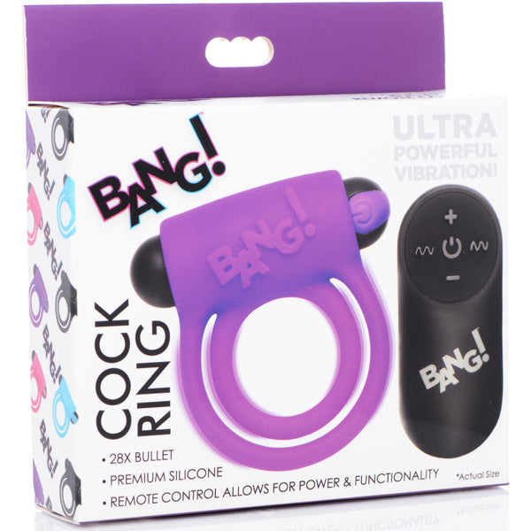 Remote Control 28X Vibrating Cock Ring and Bullet - Purple