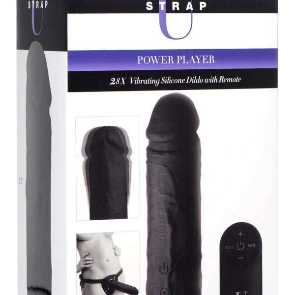 Power Player 28X Vibrating Silicone Dildo with Remote - Black