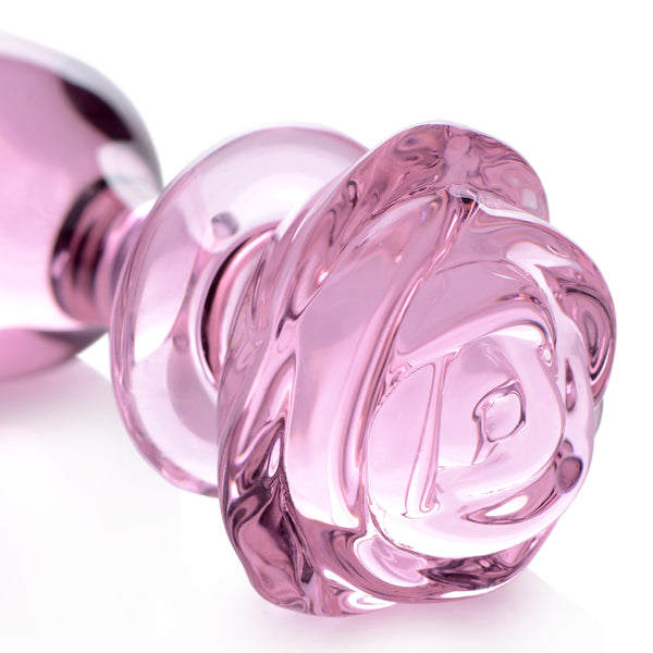 Pink Rose Glass Anal Plug - Large