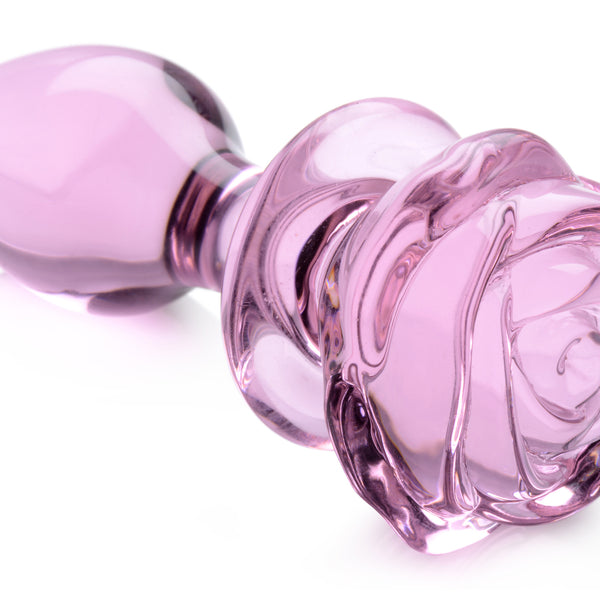 Pink Rose Glass Anal Plug - Medium