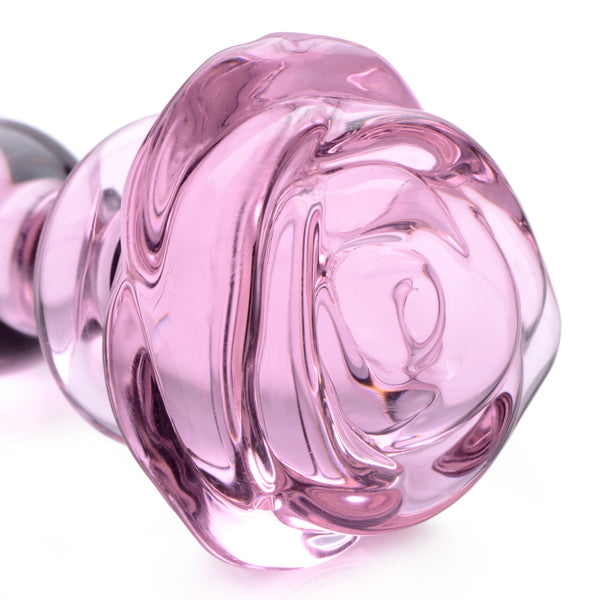 Pink Rose Glass Anal Plug - Small