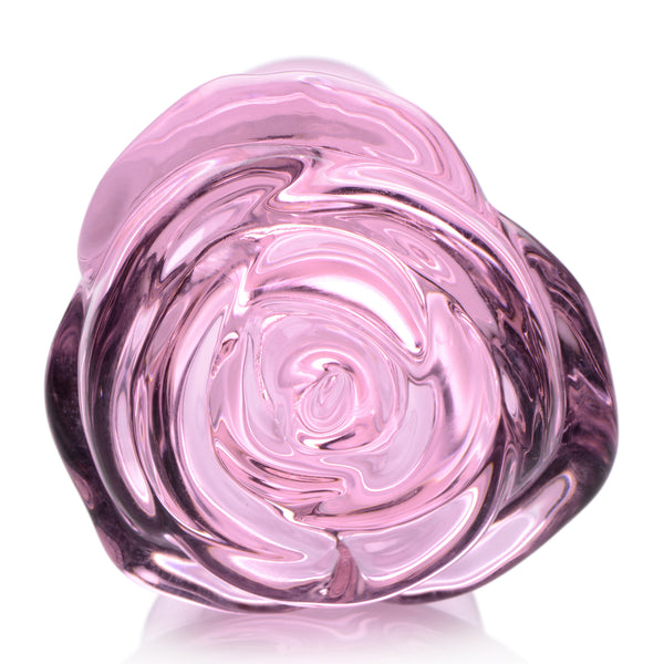 Pink Rose Glass Anal Plug - Small