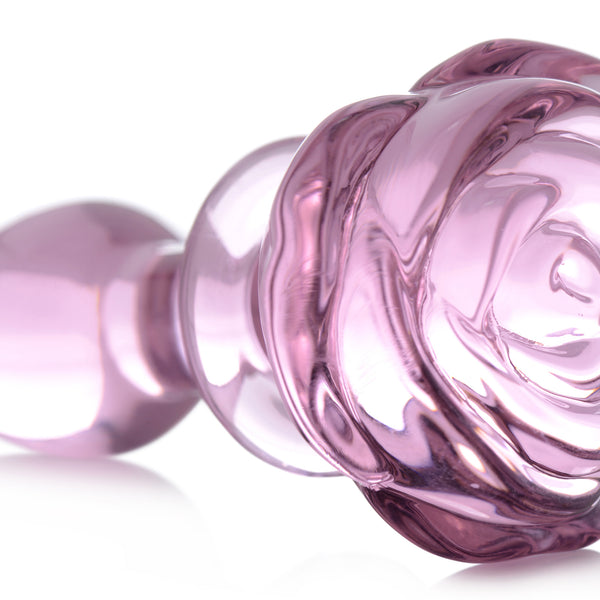 Pink Rose Glass Anal Plug - Small