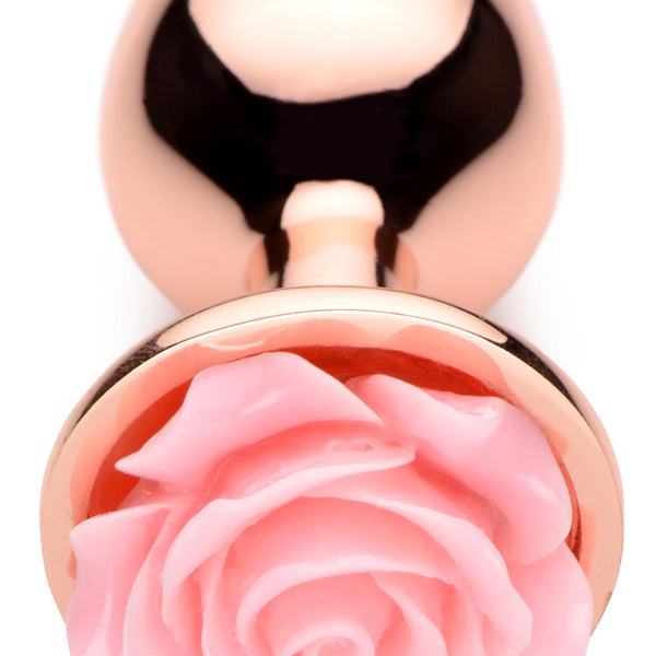 Rose Gold Anal Plug with Pink Flower - Small