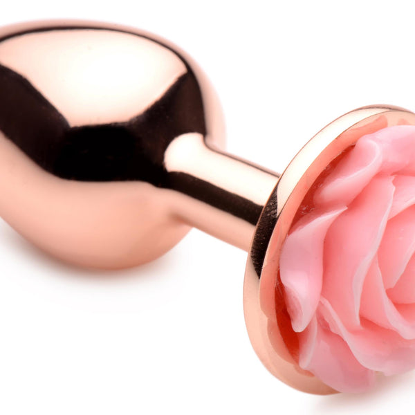 Rose Gold Anal Plug with Pink Flower - Small