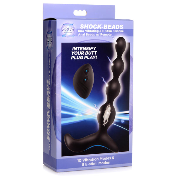 Shock-Beads 80X Vibrating & E-stim Silicone Anal Beads with Remote