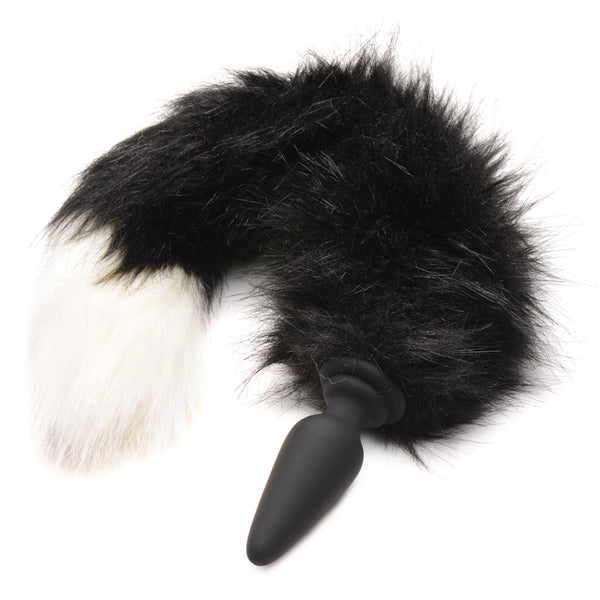 Small Anal Plug with Interchangeable Fox Tail - Black and White