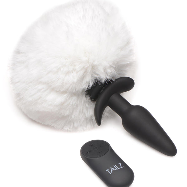 Small Vibrating Anal Plug with Interchangeable Bunny Tail - White