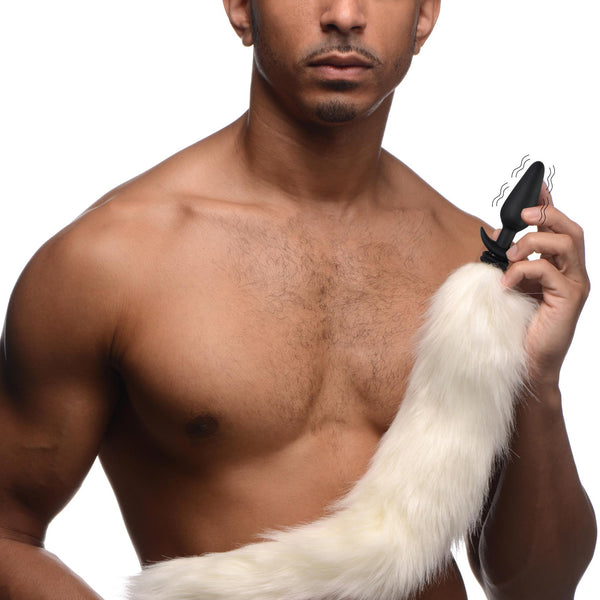 Small Vibrating Anal Plug with Interchangeable Fox Tail - White