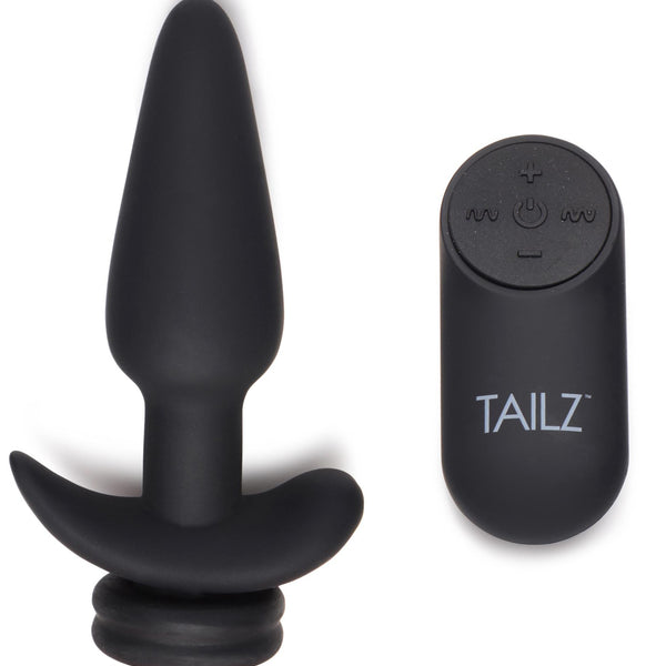 Small Vibrating Anal Plug with Interchangeable Fox Tail - Black and White