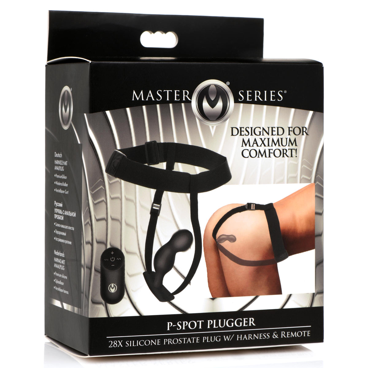 P-Spot Plugger 28X Silicone Prostate Plug with Comfort Harness and Remote Control