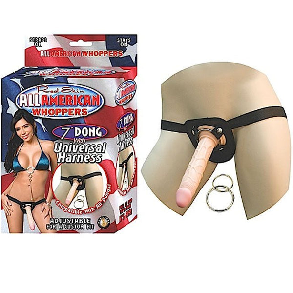 All American Whoppers 7in. Dong With Universal Harness - Royal Sins